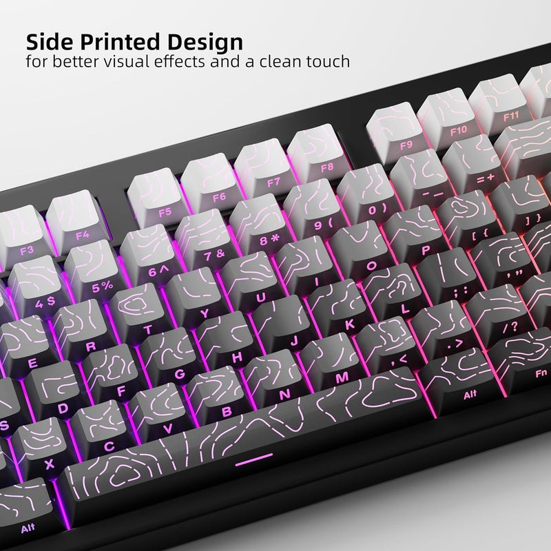FunHub Shine Through PBT Keycaps - Black Double Shot Side Printed Backlit Keycaps Set 133 Keys 60% 65% 75% 100% Cherry Profile,Gradient Topographic Custom Key Caps for MX Switch Gaming Keyboards - Image 2